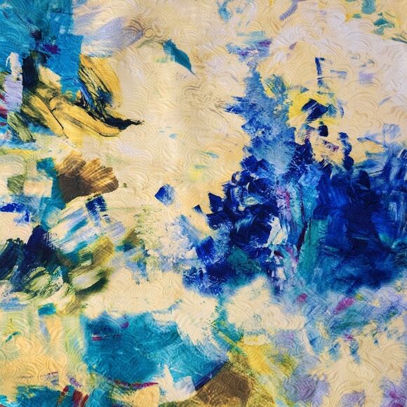 H&M Watercolor Brocade Midi Skirt Size 4 Yellow Teal Purple A-Line Abstract Art - Picture 11 of 14